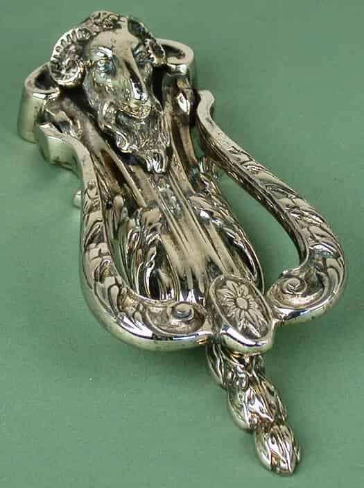 Antique Nickel Rams Head Door Knocker