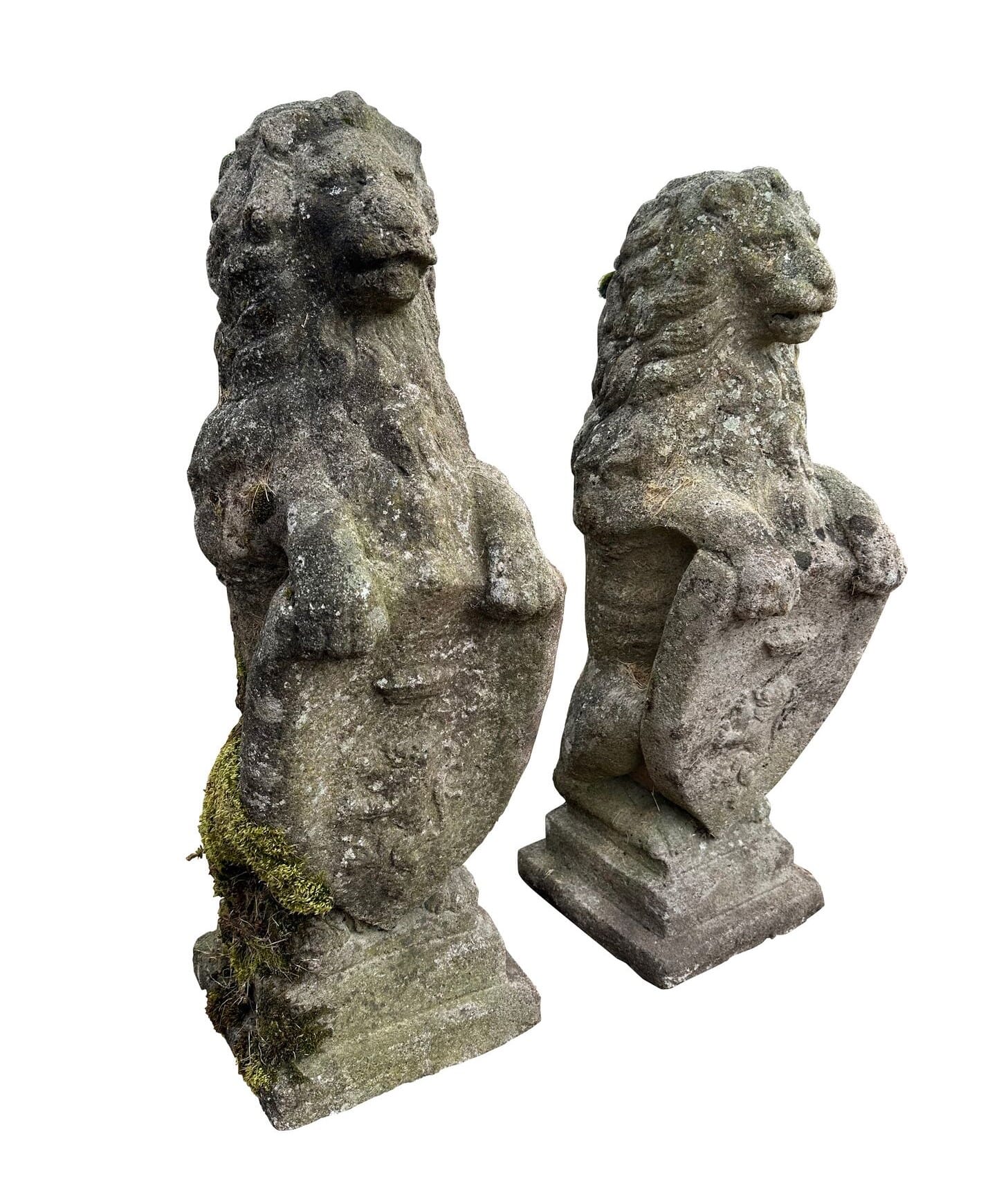 Pair of Vintage Reconstituted Stone Heraldic Lions - 10125