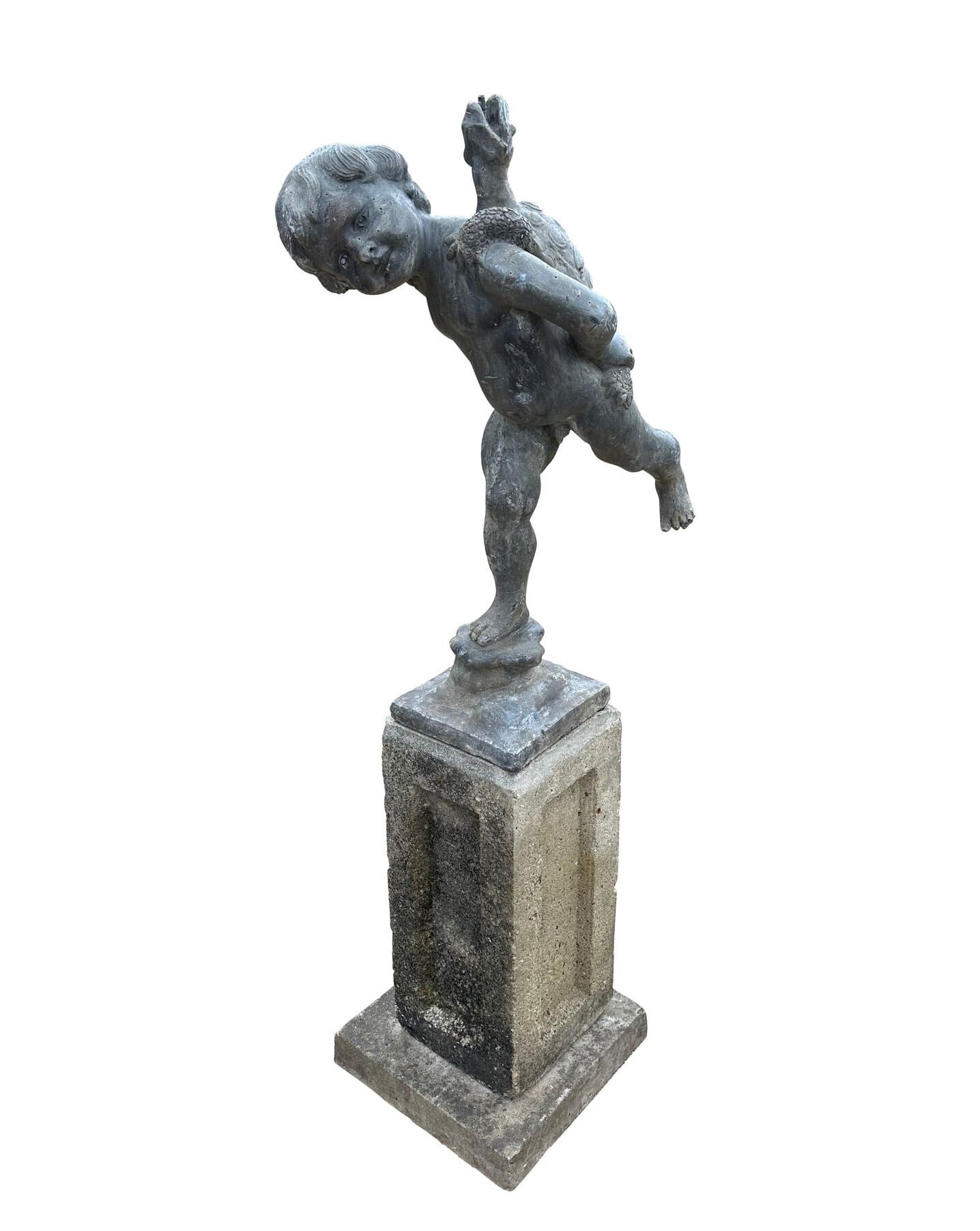 Antique Lead Boy With Tortoise Garden Water Feature - 10098