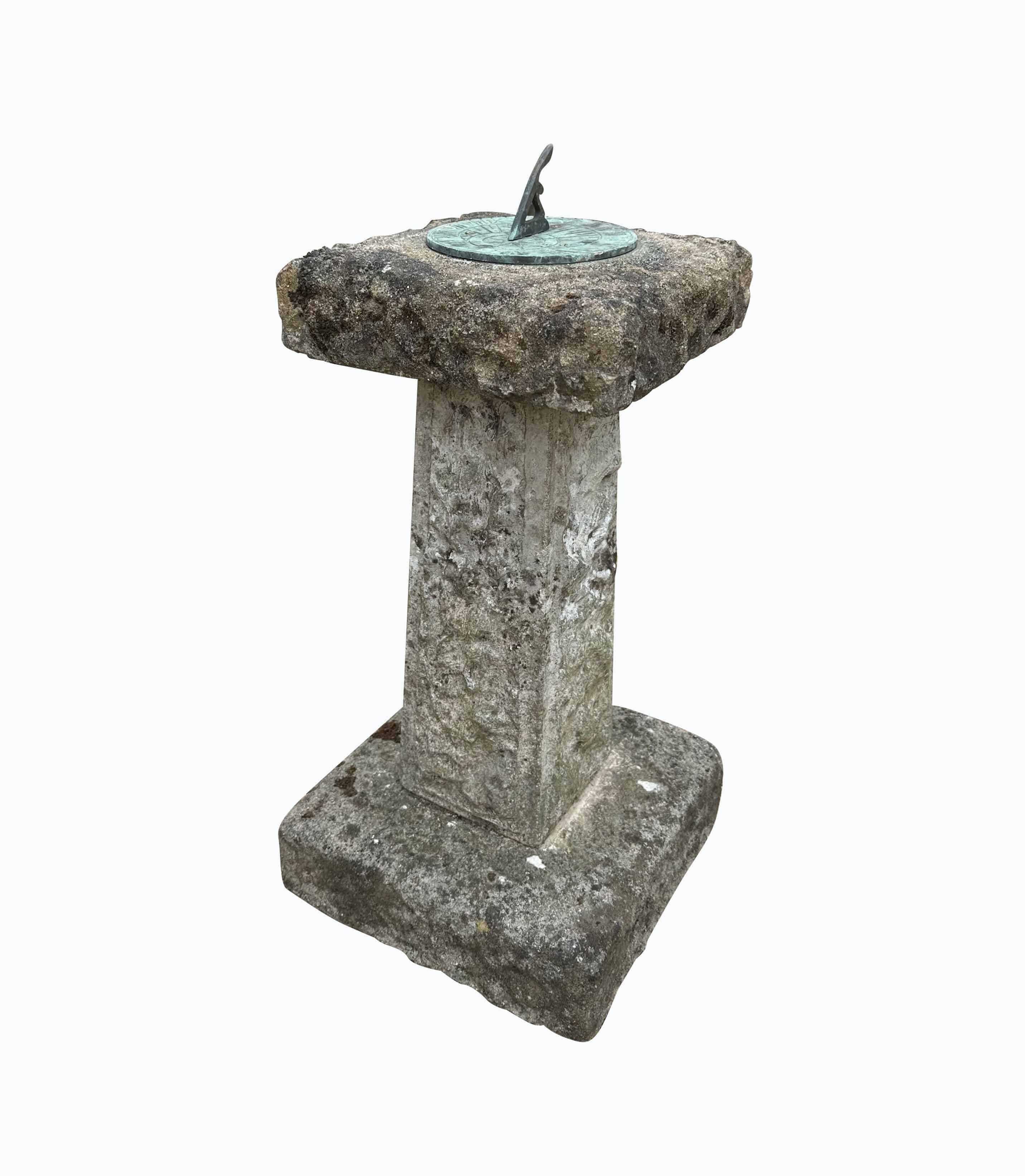 Reclaimed Garden Reconstituted Stone Sundial With Brass Dial