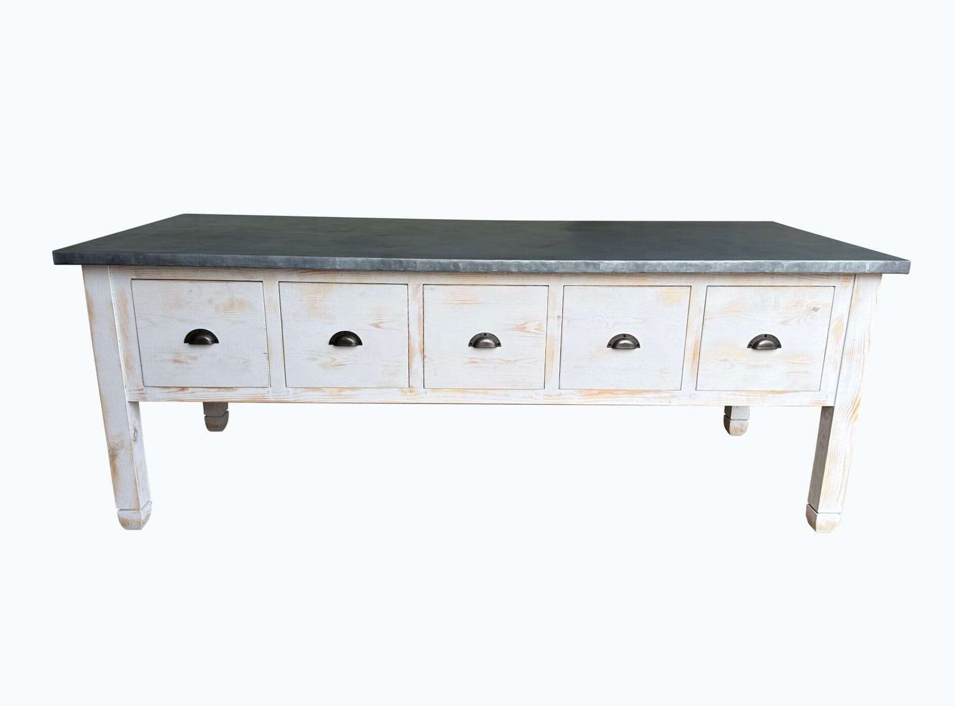 Large Distressed Zinc Kitchen Central Unit With Drawers - 10161