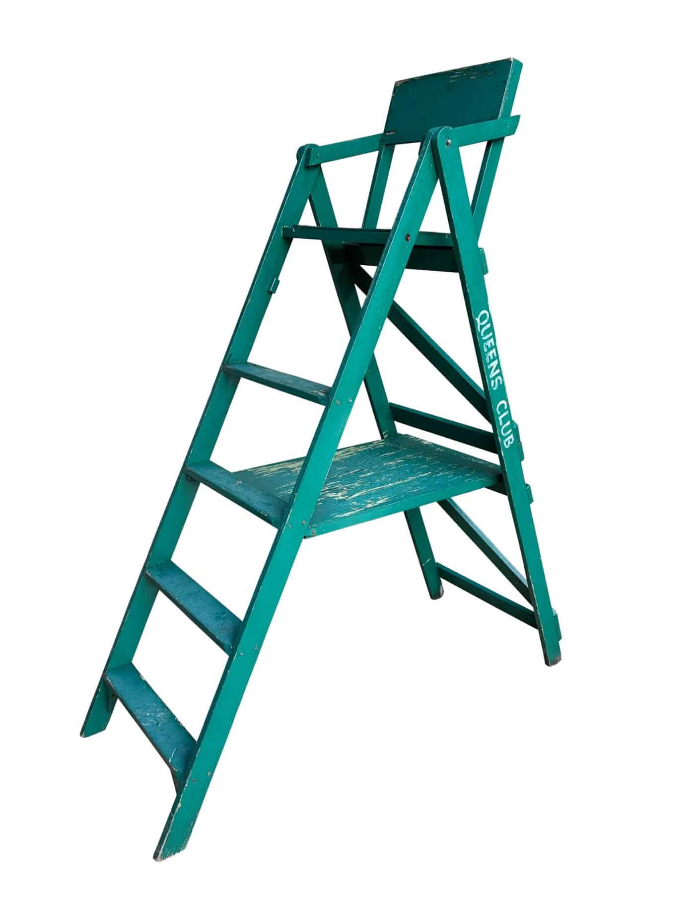 Original Green Wooden Queens Club Tennis Umpires Chair
