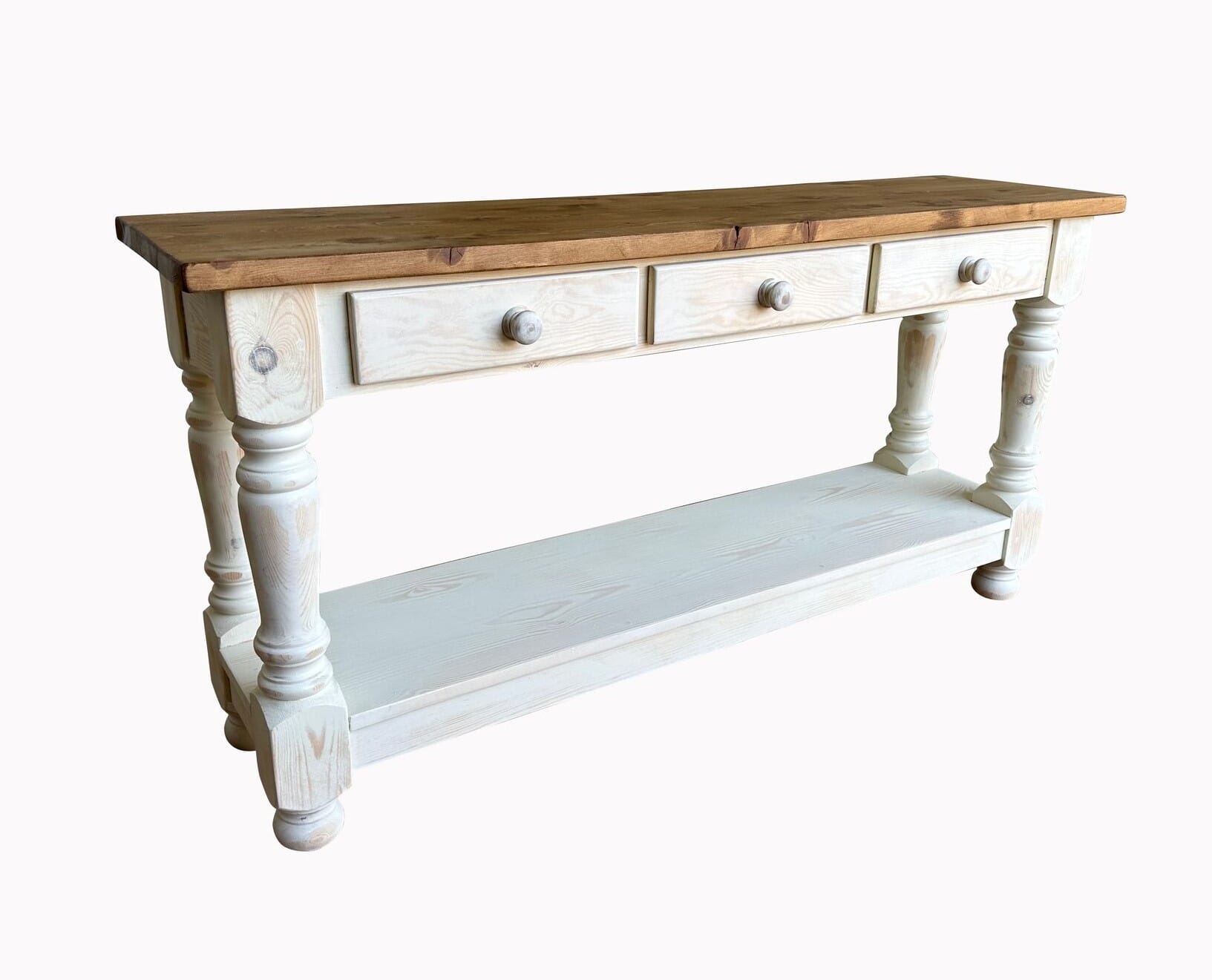 Bespoke Reclaimed Pine Console Table with Drawers & Shelf - D2120