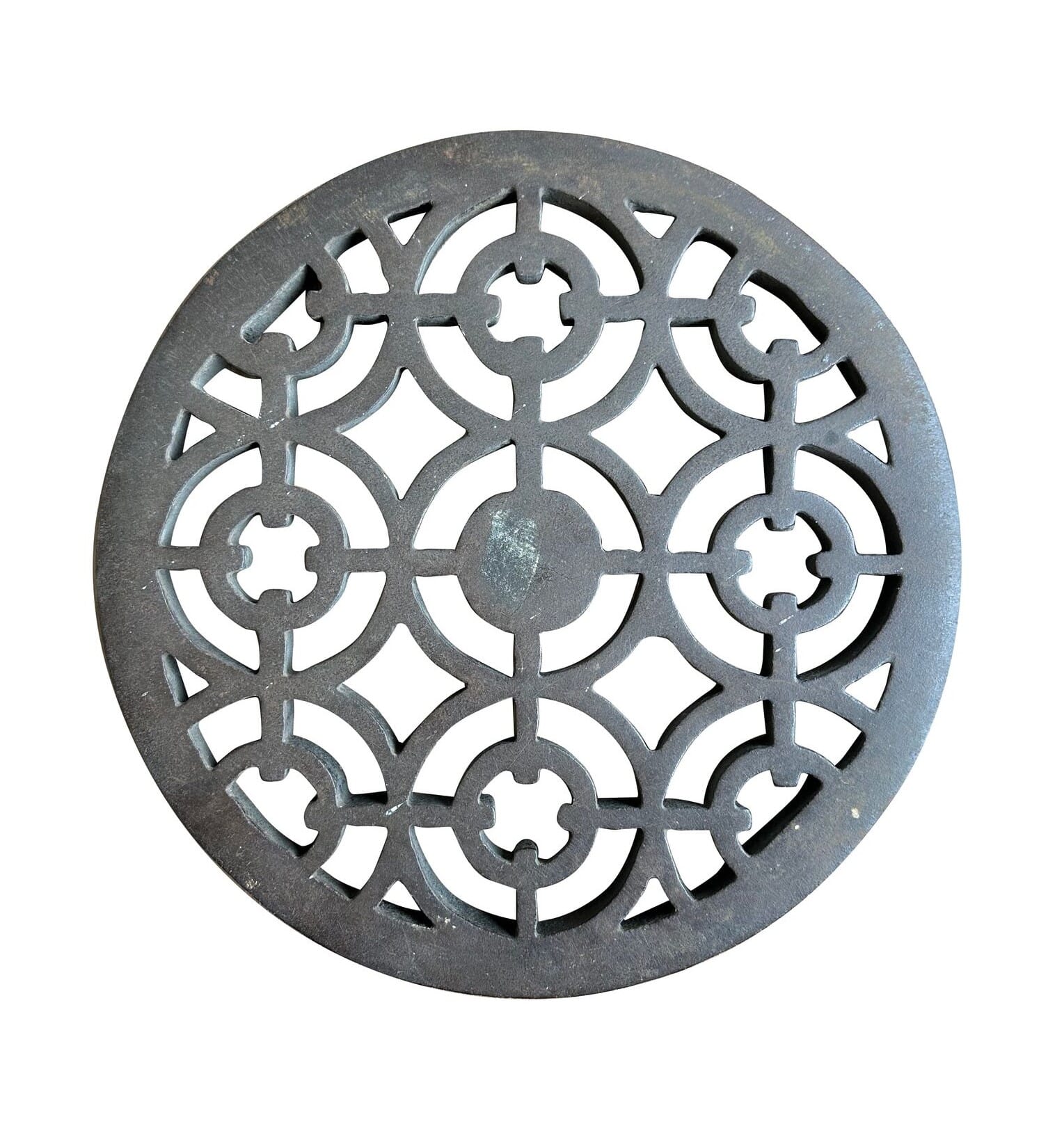 Ornate Victorian Reclaimed Cast Iron Round Floor Grille - 10182A