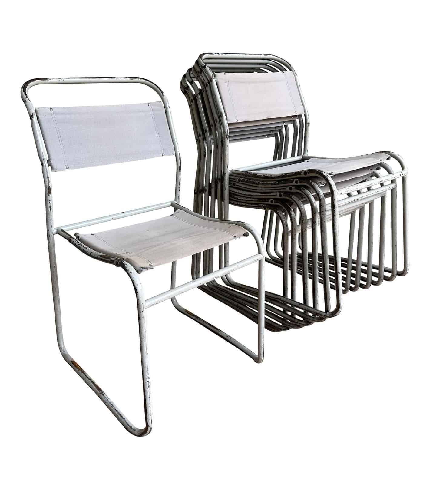 Reclaimed Cox Industrial Steel & Canvas Stacking Chairs