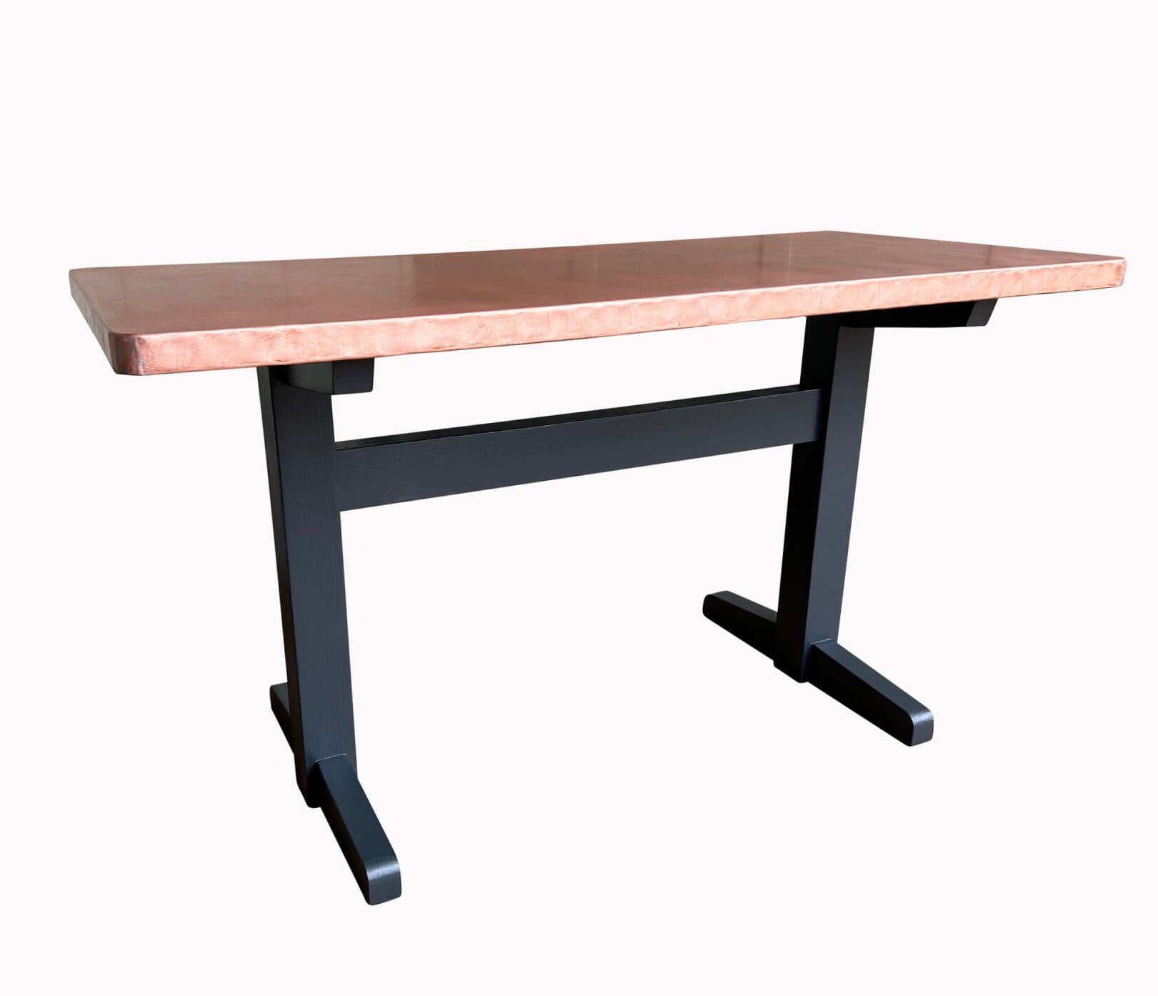 Handmade Copper Top Industrial Table With Trestle Base - D2125