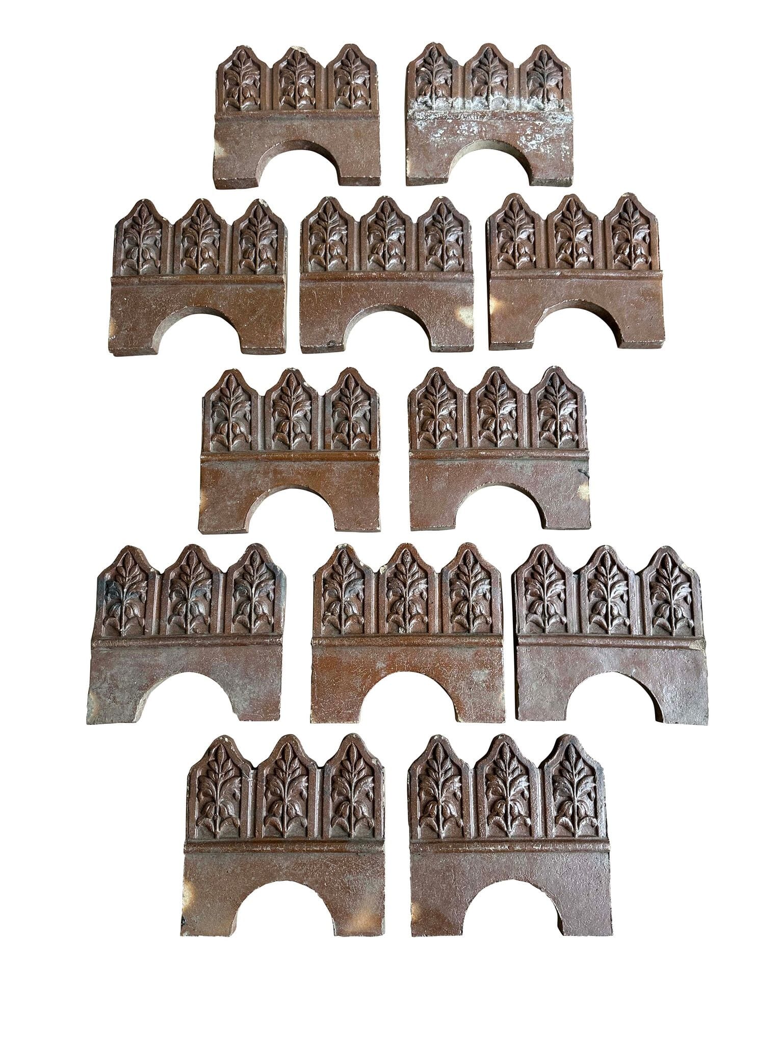 Set of 12 Antique Garden Ornate Salt Glazed Lawn Edgers - 10177