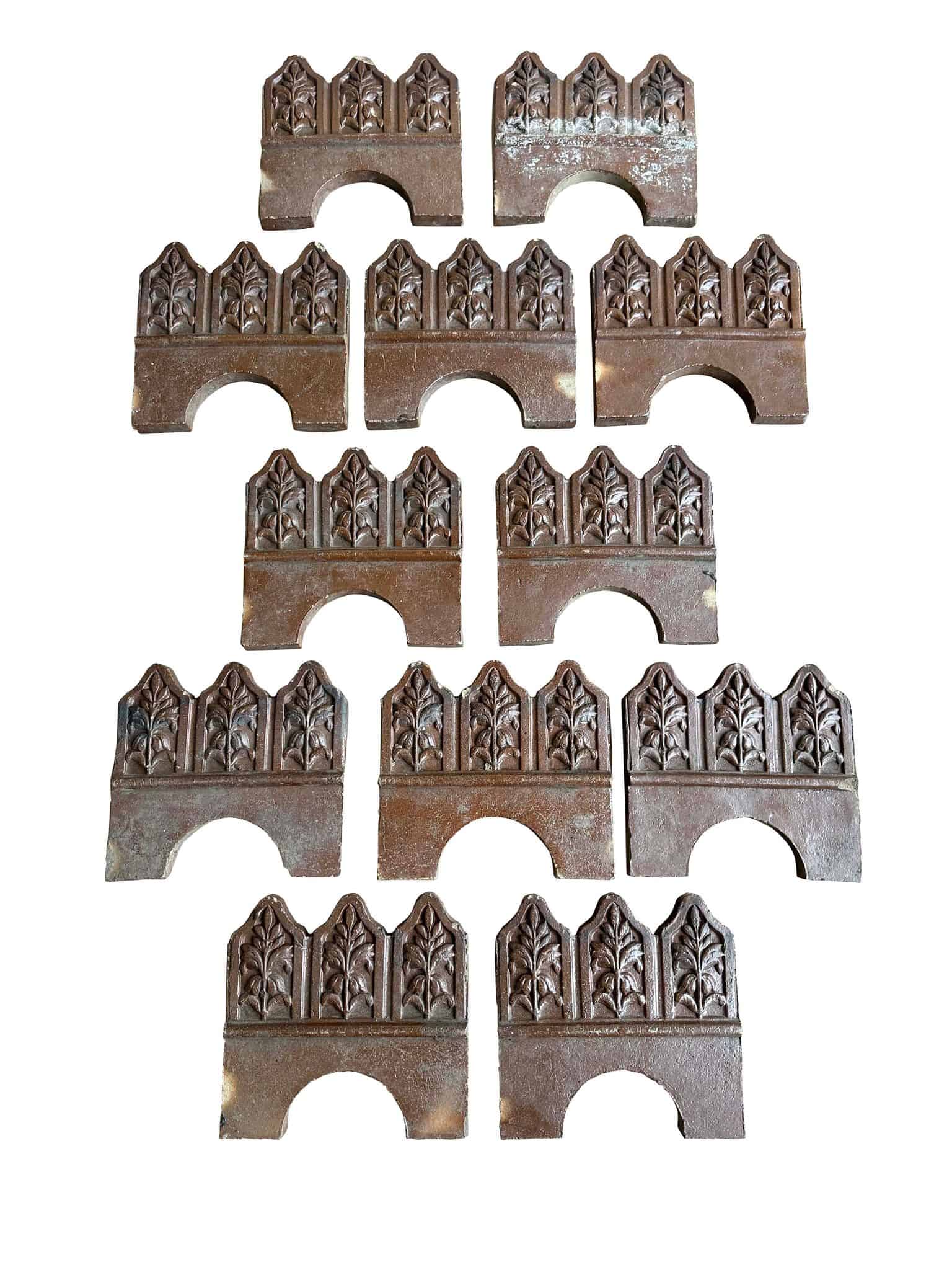 Set of 12 Antique Garden Ornate Salt Glazed Lawn Edgers