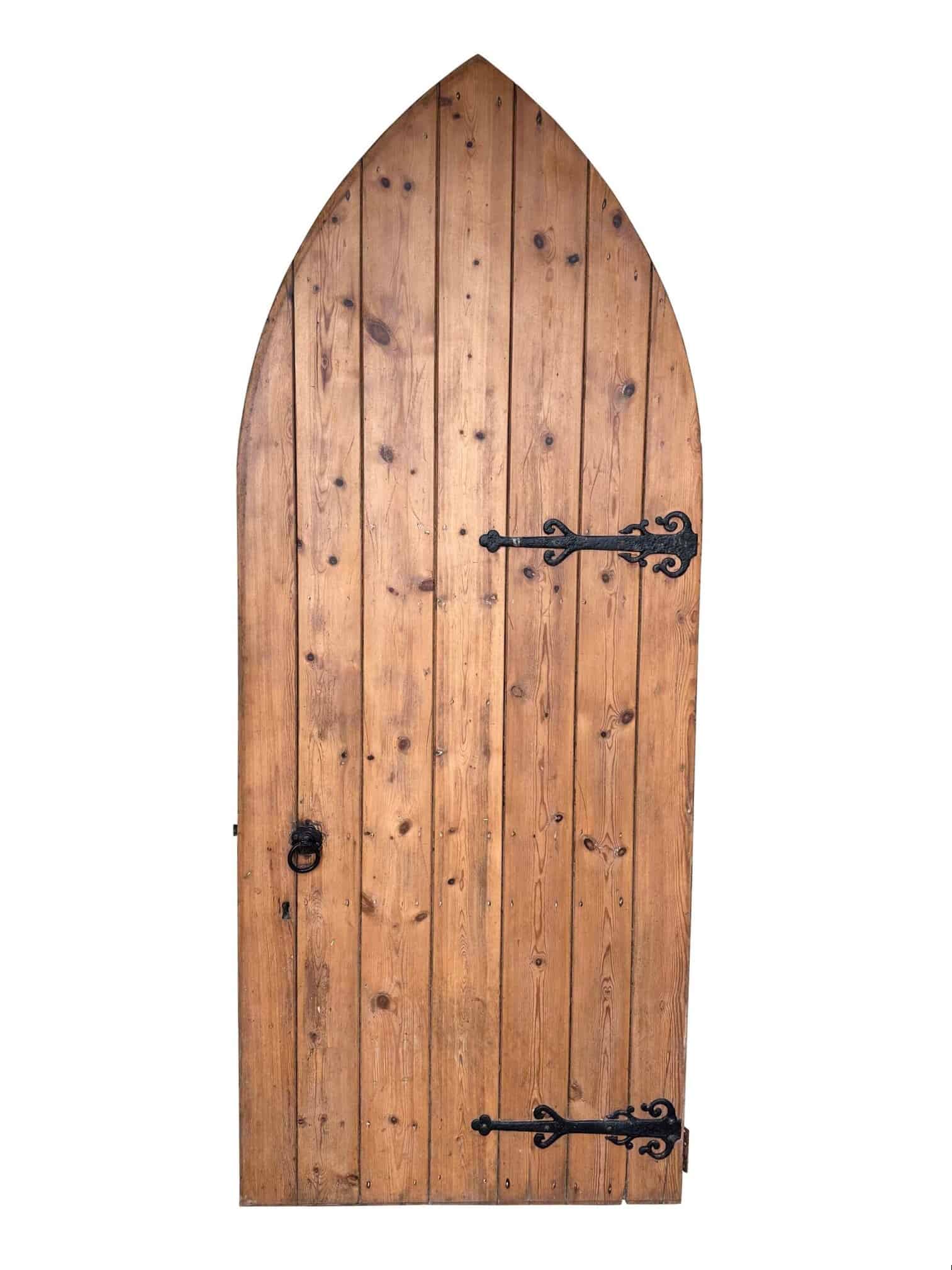 Original Reclaimed Antique Gothic Pine Door With Key