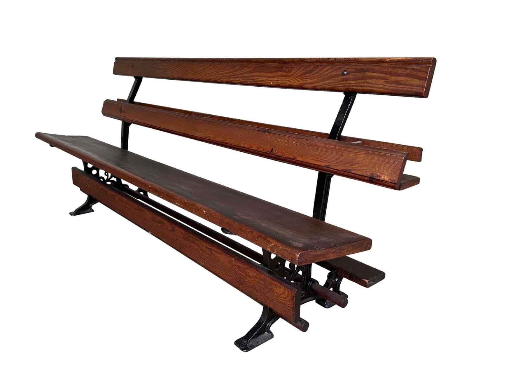 Antique Reclaimed Wood & Cast Iron Bench Lift Up Seat
