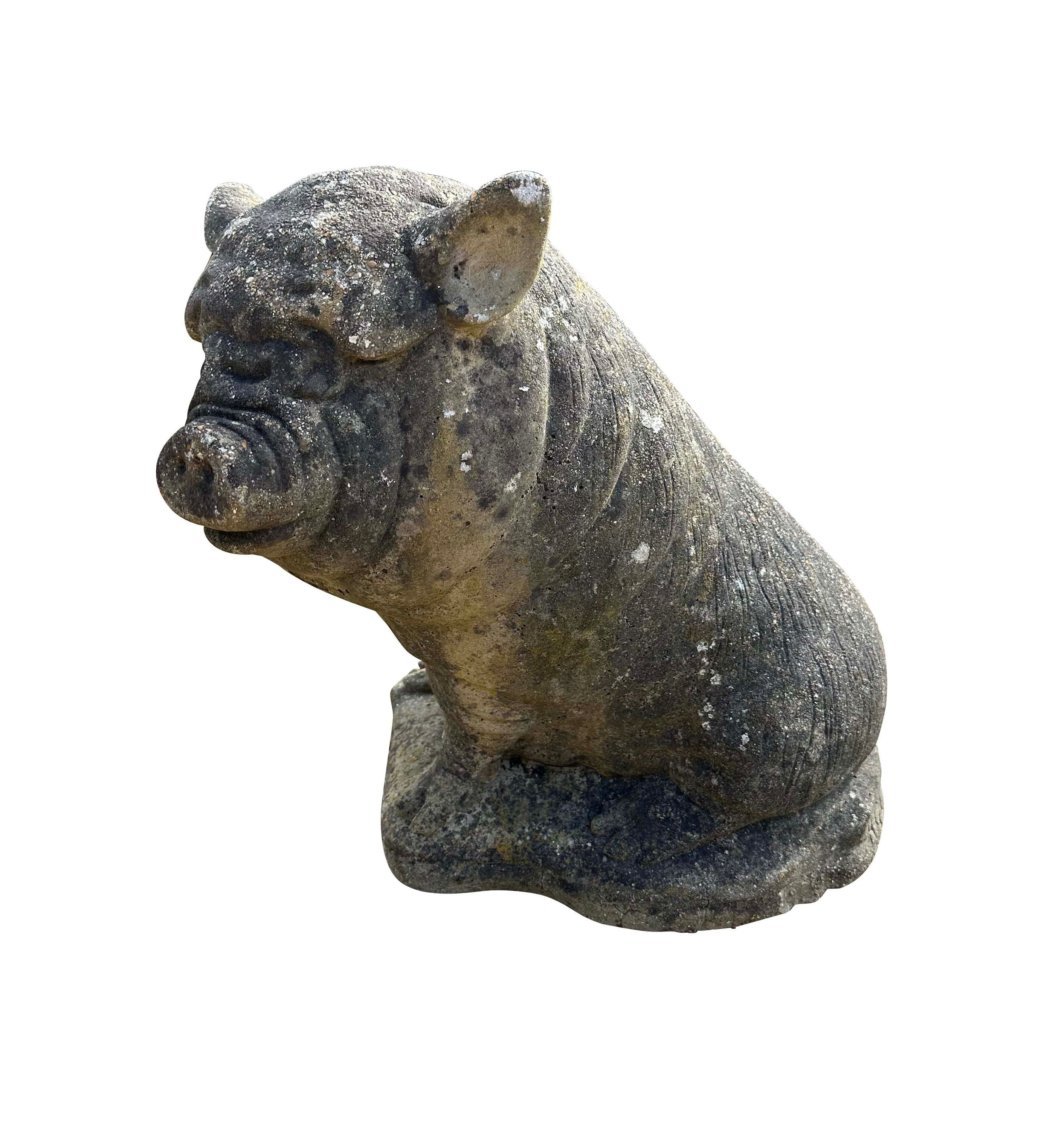Reclaimed Reconstituted Stone Statue Of a Large Pig - 10164C