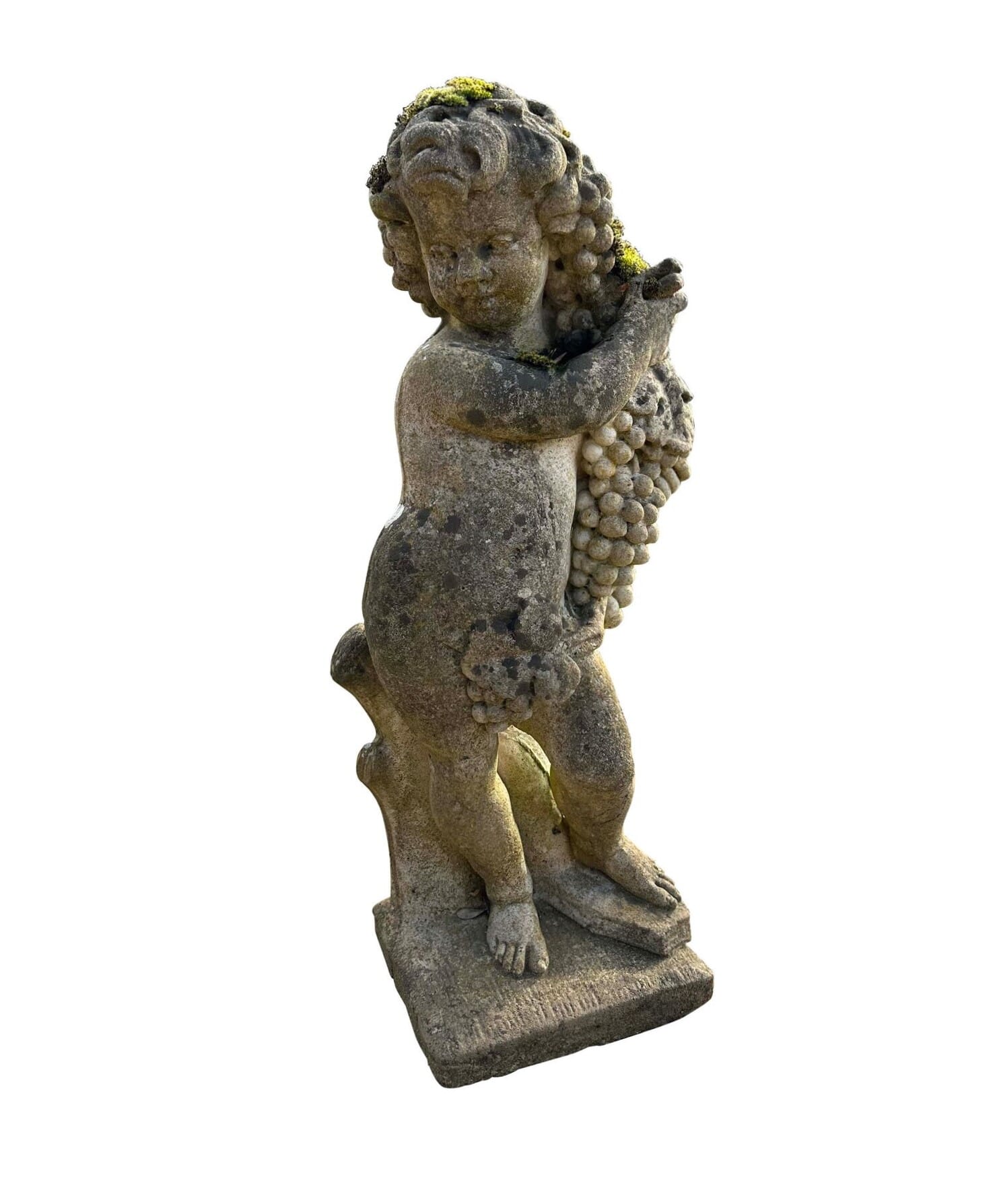 Lovely Reconstituted Stone Statue of a Cherub with Fruits - 10230