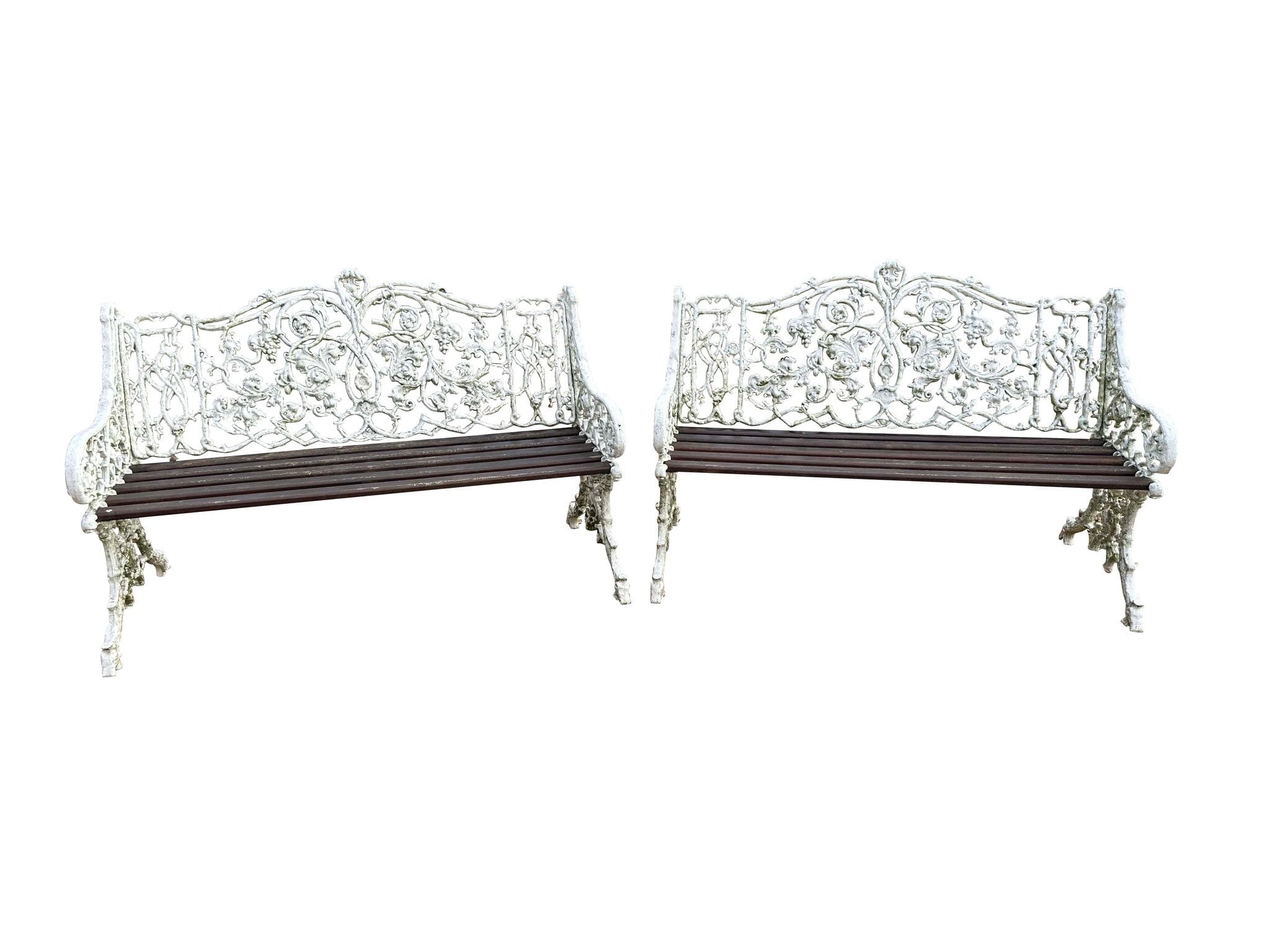 Pair of Reclaimed Ornate Cast Metal Garden Benches - 10170