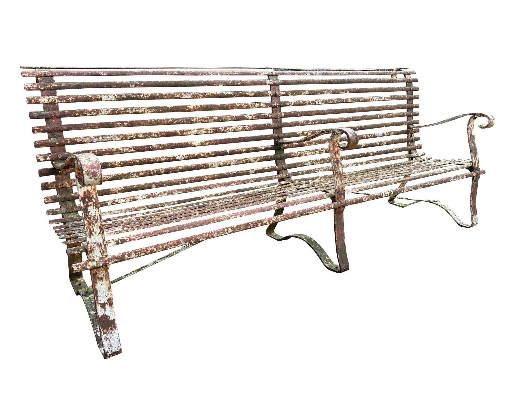 Large Garden Antique Decorative Iron Strapwork Bench - 10174
