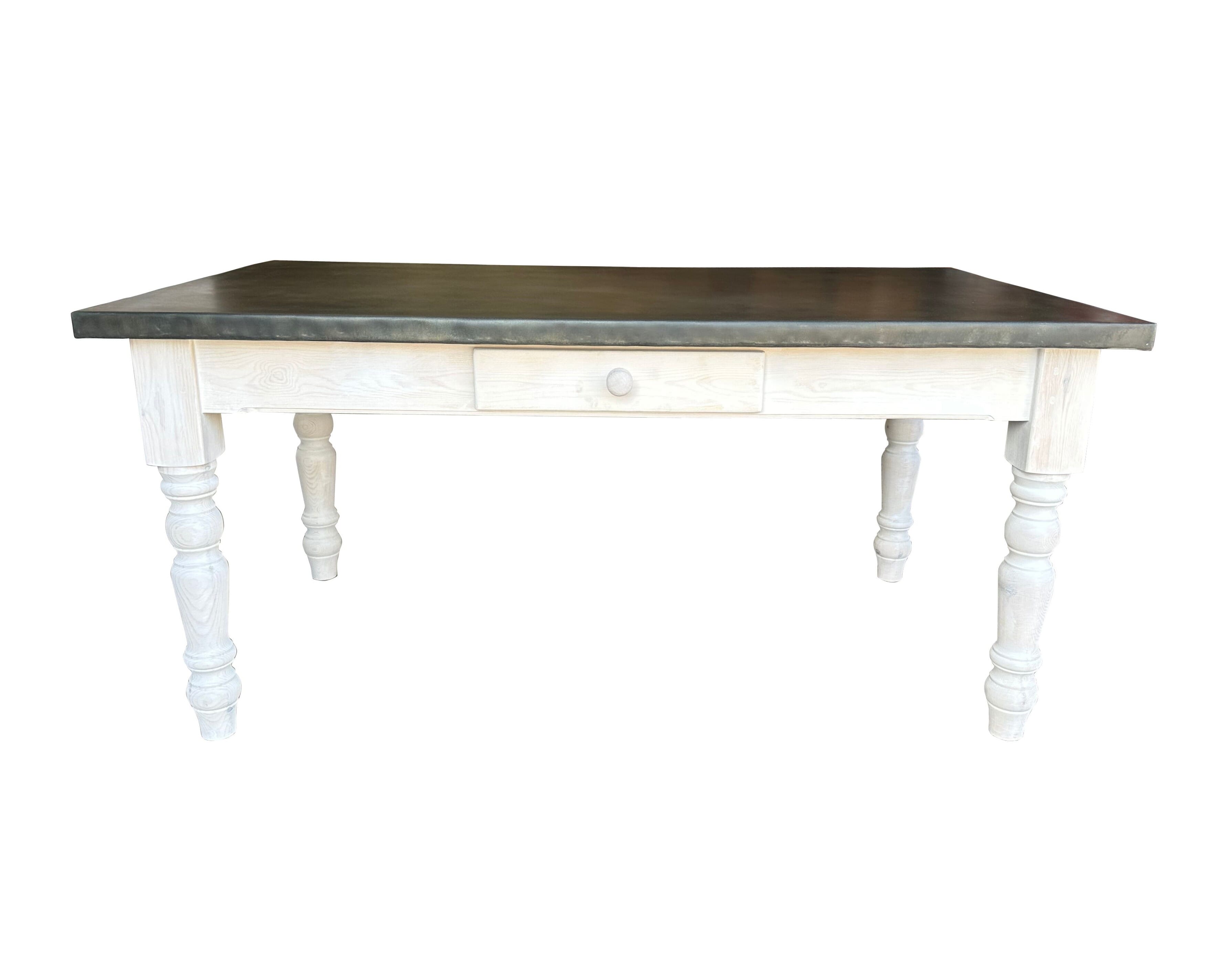 Handmade Antique Zinc Dining Table With Drawers - D2132