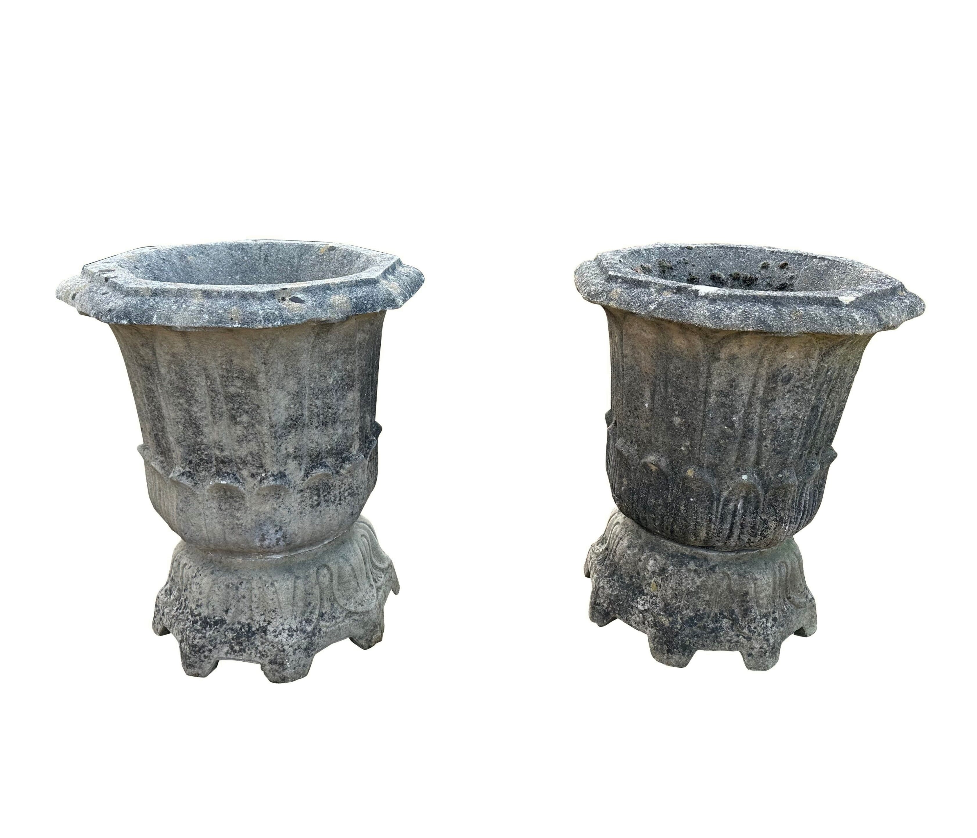 Pair of Reconstituted Stone Tulip Shaped Garden Planters - 10168