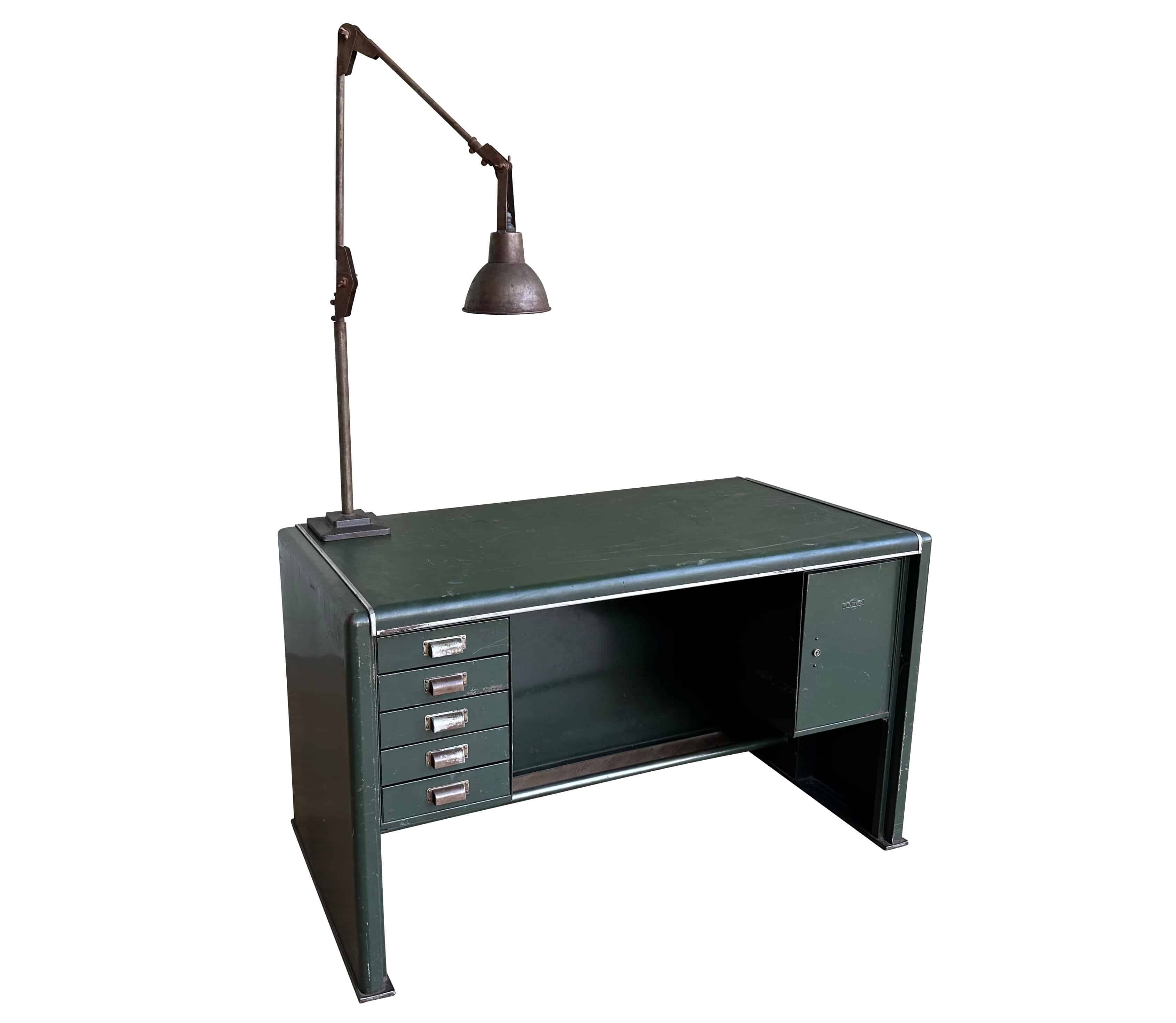 Lovely Industrial Steel Desk by Milner With Lamp