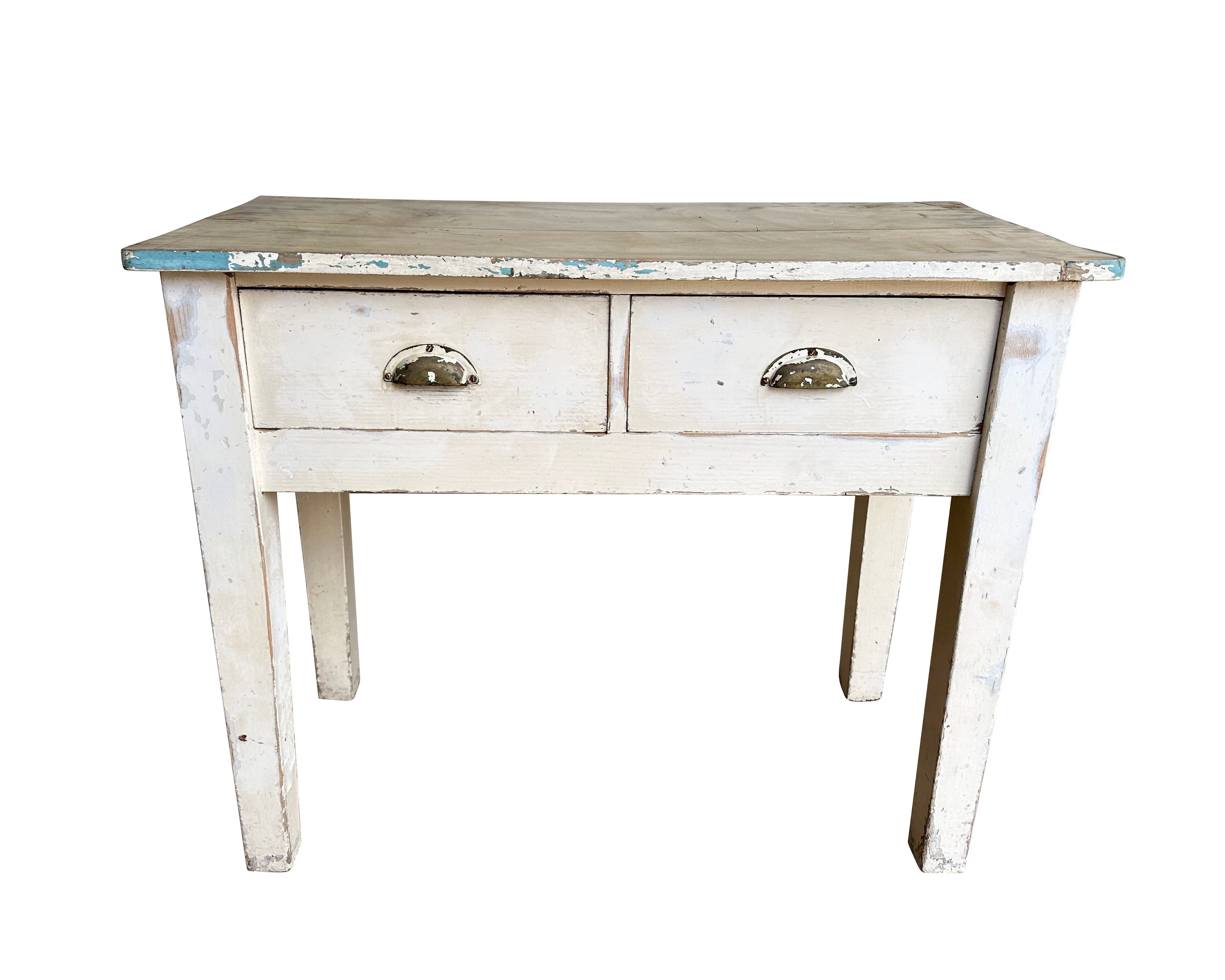 Vintage Reclaimed Wooden Side Distressed Table With Drawers - 10250