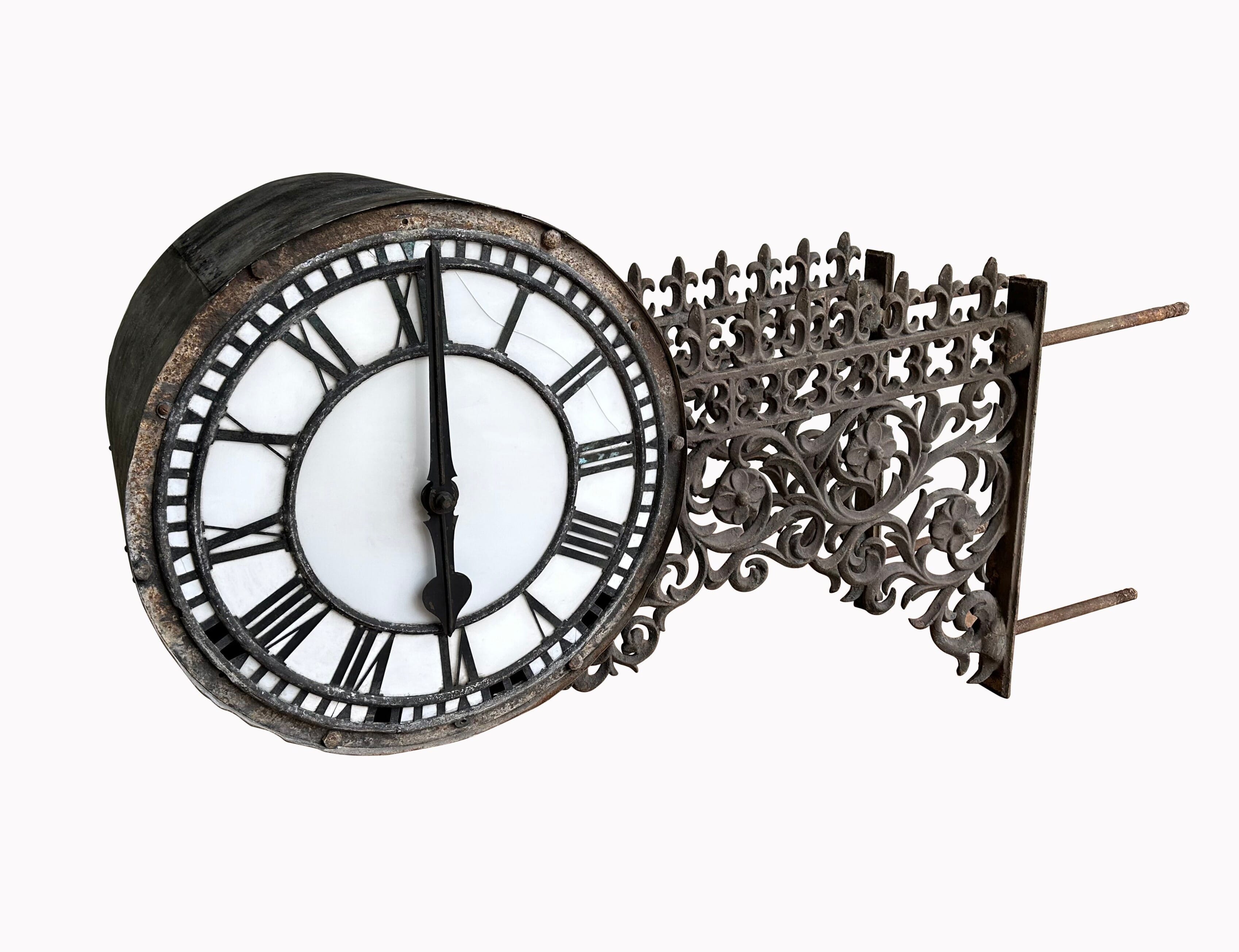 Victorian Double Sided Clock Face With Large Cast Iron Brackets - 10264