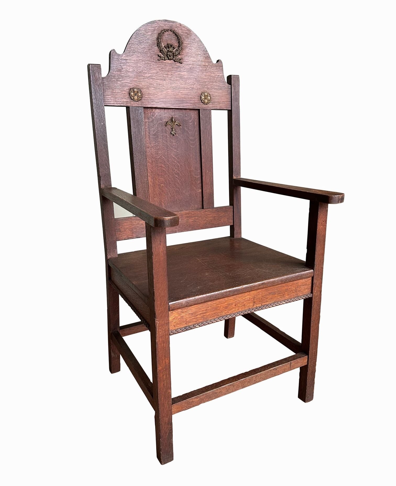 Antique Large Solid Oak Reclaimed Church Chair - 10284B