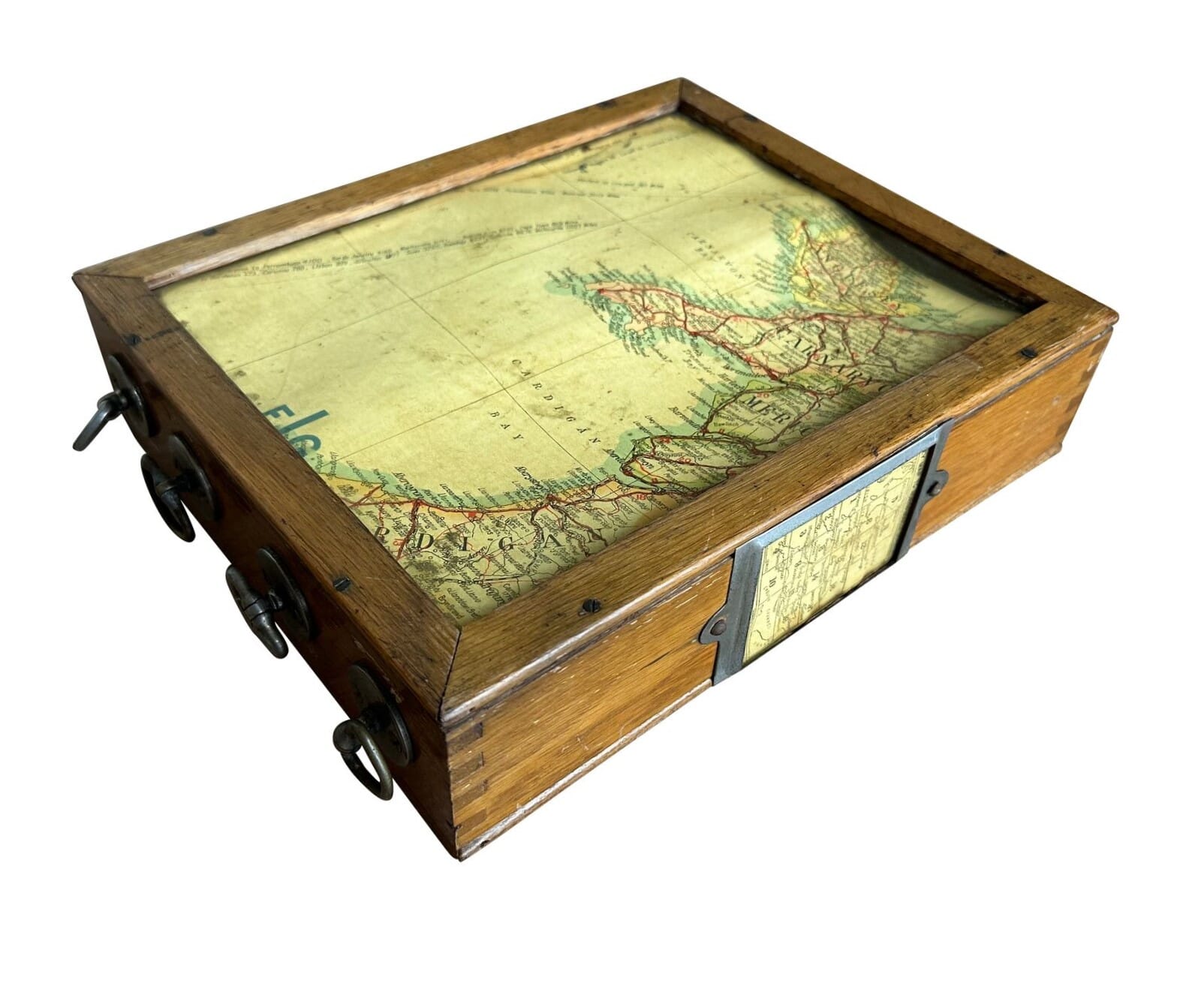 Original Antique Great Britain Road Map In Wooden Case - 10282