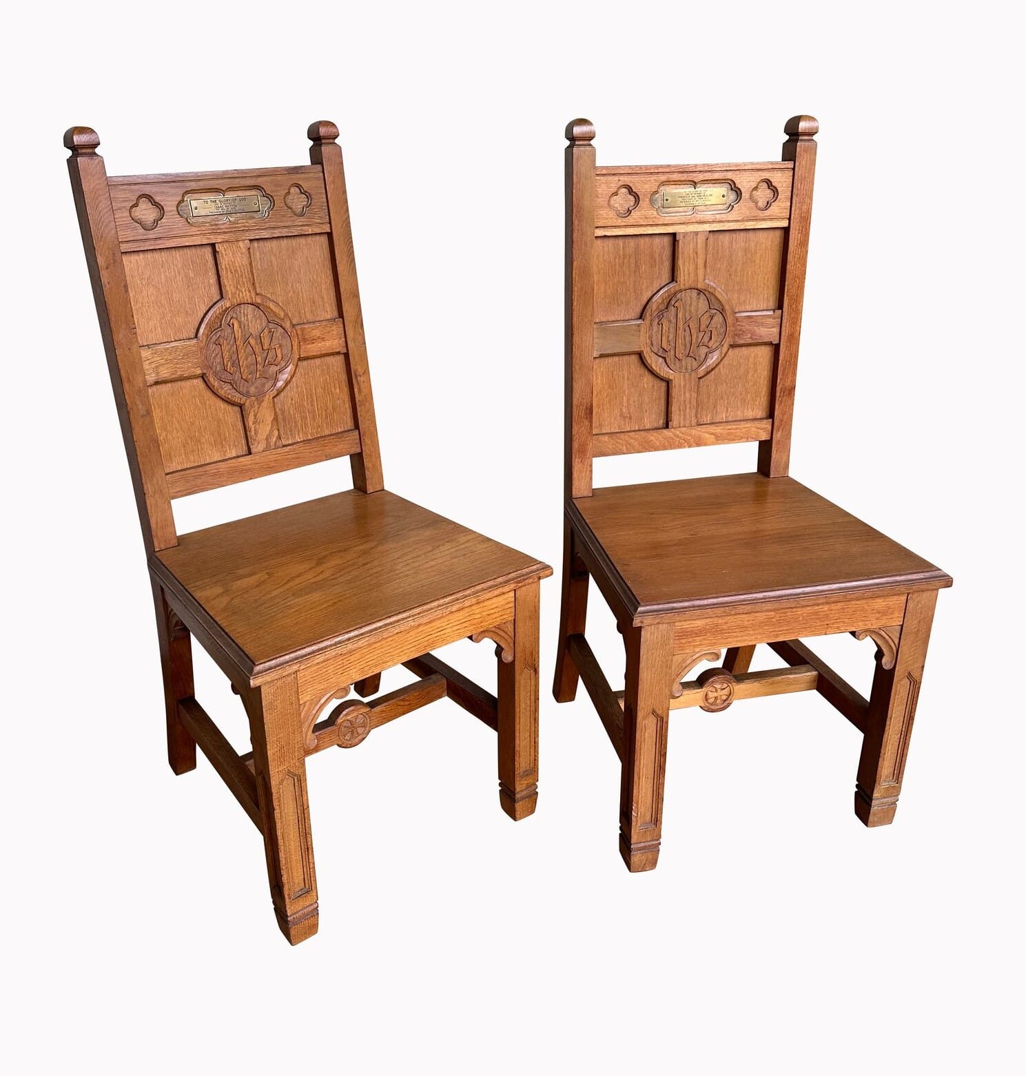 Pair of Decorative Oak Church Altar Chairs - 10278