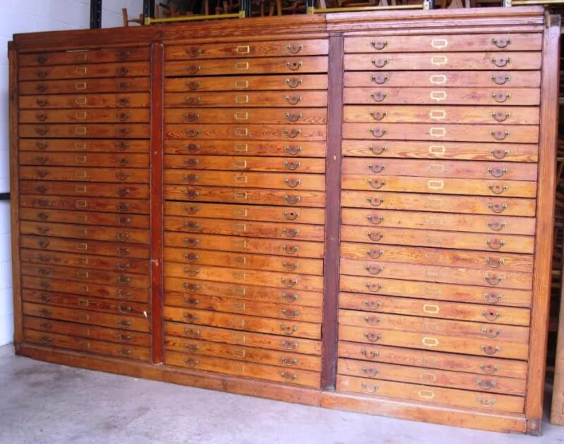 Large Antique Pitch pine plan chest with 63 drawers - 4493