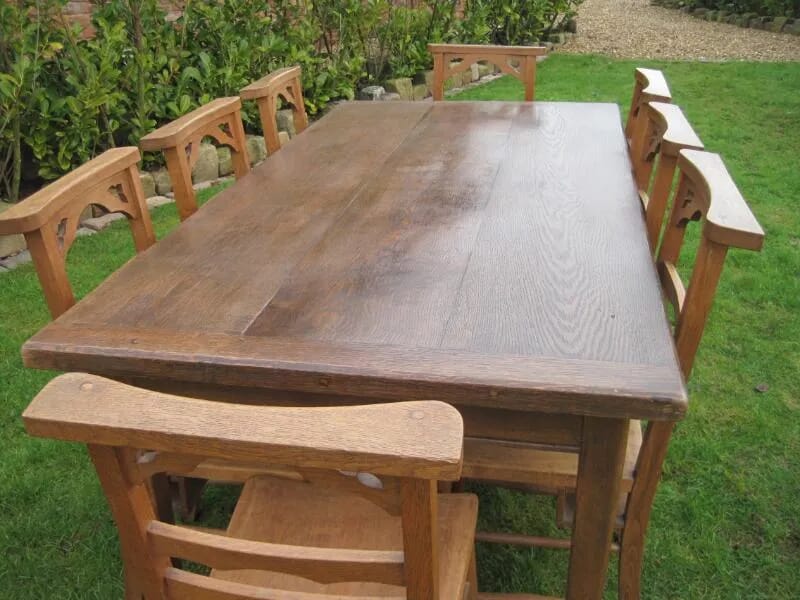 Victorian oak dining table and 8 oak chairs - 3747