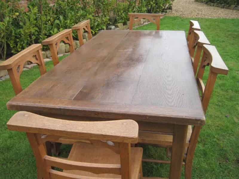 Victorian oak dining table and 8 oak chairs