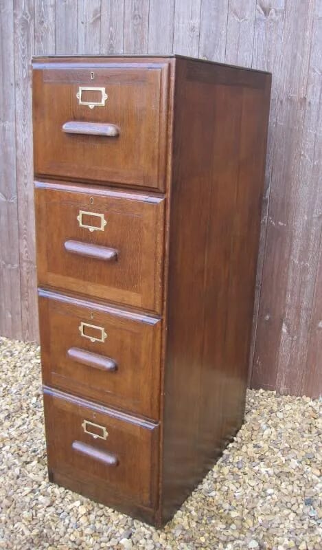 Antique Oak 4 Drawer Filing Cabinet - 4569