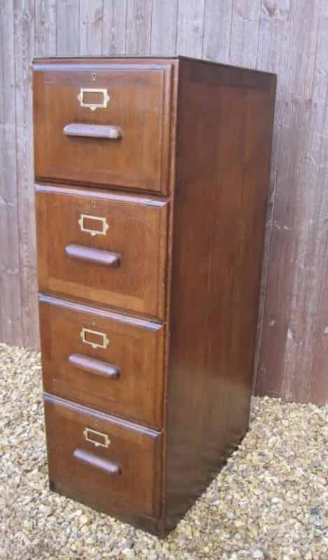Antique Oak 4 Drawer Filing Cabinet