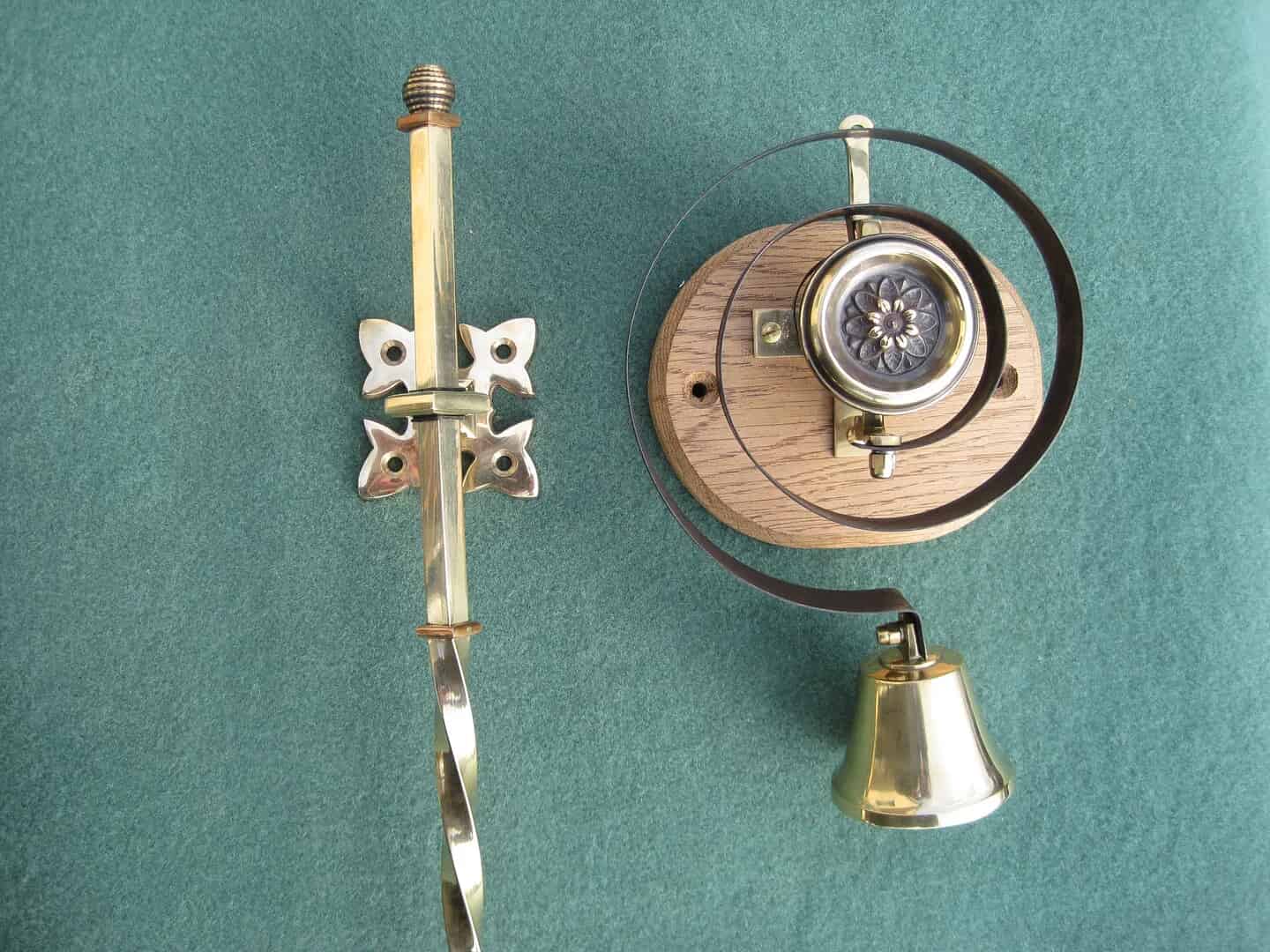 Brass Lichfield Butlers Bell Pull and Brass Internal Bell with Brass Flower