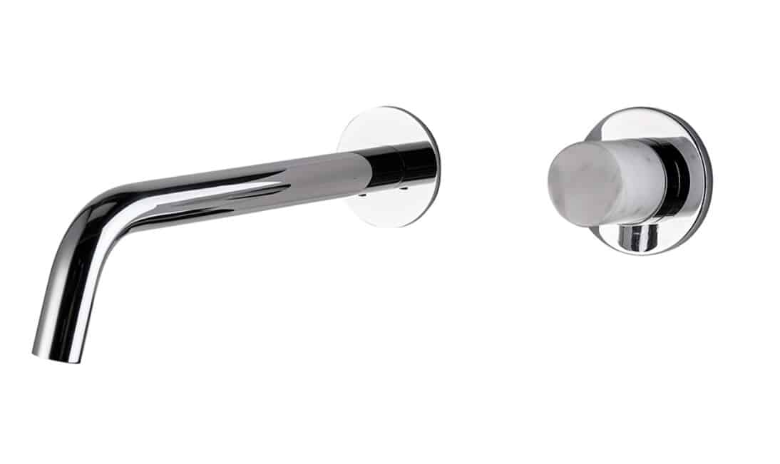 Chrome & White Marble Thomas Crapper Marmor Two-Hole Wall Basin Mixer