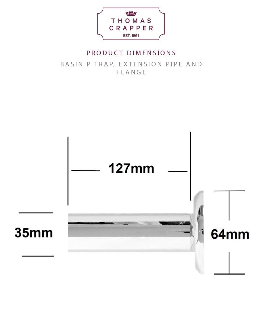 Dimensions Of Thomas Crapper Extension Waste Pipe & Flange for Basin