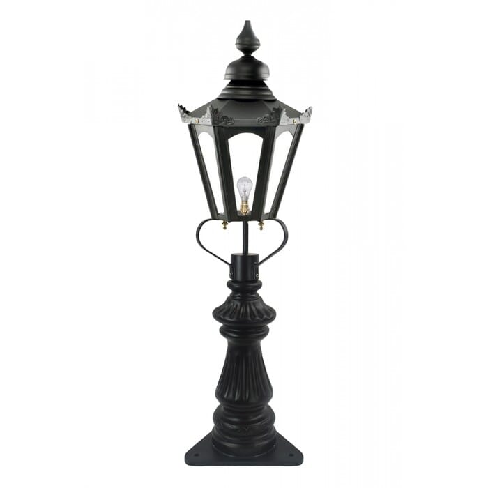 Black Hexagonal Fluted Patio Balustrade or Driveway Lantern and Post - LF1009/S/LF1057