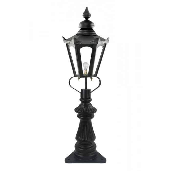 Black Hexagonal Fluted Patio Balustrade or Driveway Lantern and Post