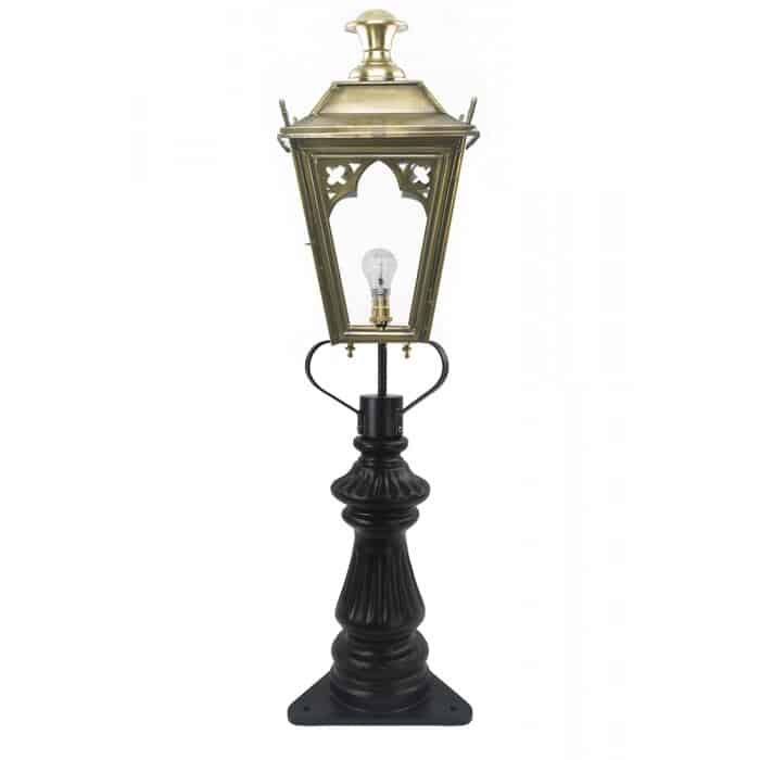 Brass Gothic Fluted Patio Balustrade or Driveway Lantern and Post