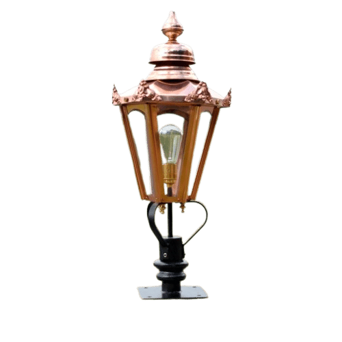 Copper Hexagonal Lantern On Pillar Bracket - Small