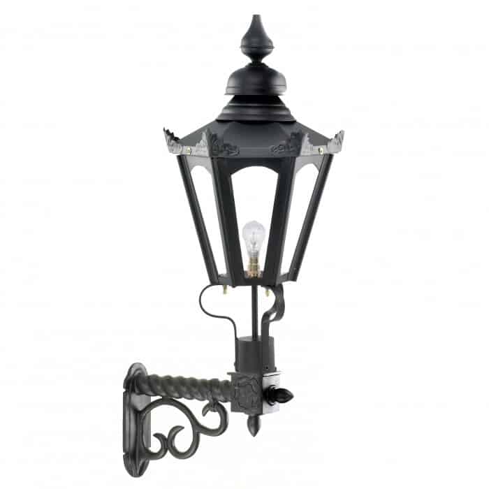 Traditional Black Hexagonal Lantern On Royale Bracket - Small