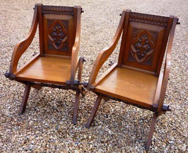 Pair of Excellent Antique Gothic Solid Oak Chairs