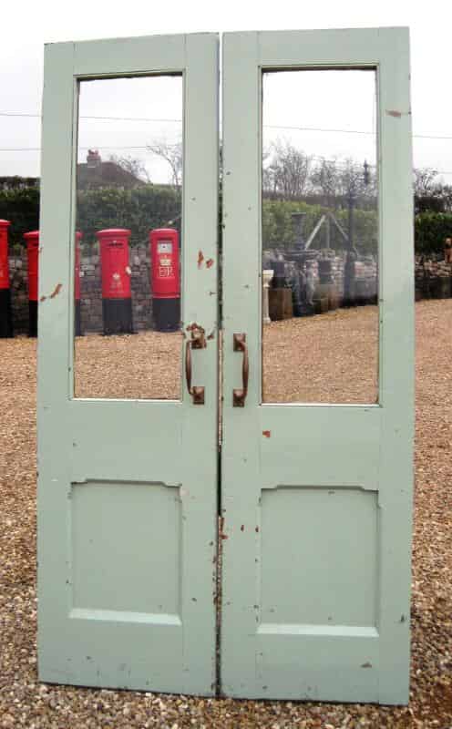 Pair of Antique Reclaimed Pitch Pine Glass Doors