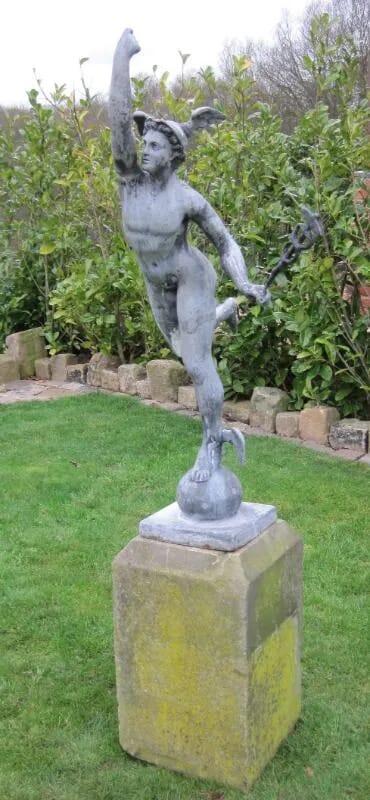 Antique Garden Lead Statue - Mercury on a Plinth - 3839/3488