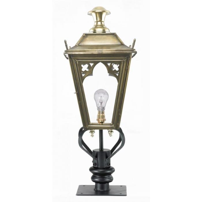 Antique Brass Gothic Lantern On Pillar Bracket - Small - LF1005/LF1080/PBL