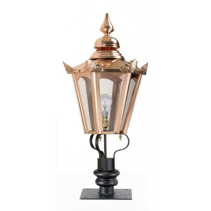Copper Hexagonal Lantern On Pillar Bracket - Medium - LF1005/M/LF1060