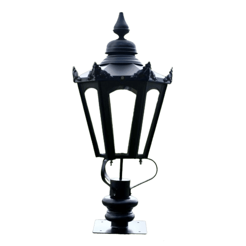 Large Black Hexagonal Lantern On Pillar Bracket