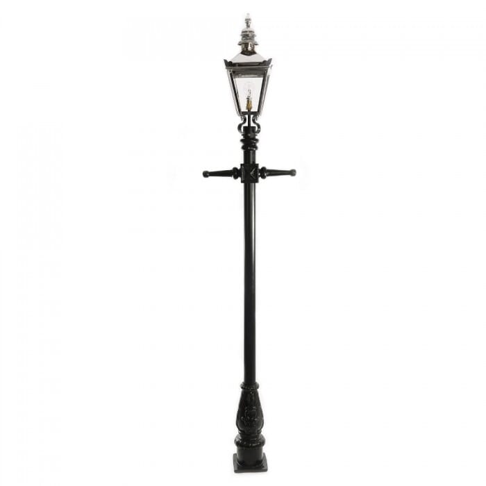 Traditional Cast Iron Lamppost & Bright Chrome Harrogate Lantern - Small - LF1000/LF1085/BC