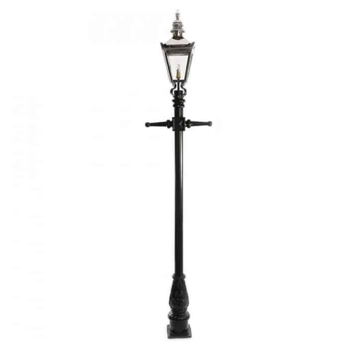 Traditional Cast Iron Lamppost & Bright Chrome Harrogate Lantern