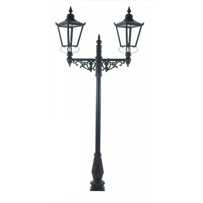Double Headed Cast Iron Lamppost & Black Victorian Lantern Set - LF1000/1/2 + LF1006 + LF1050/5