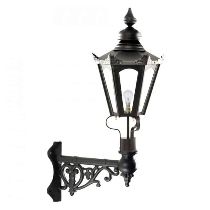 Traditional Black Hexagonal Lantern On Corner Bracket