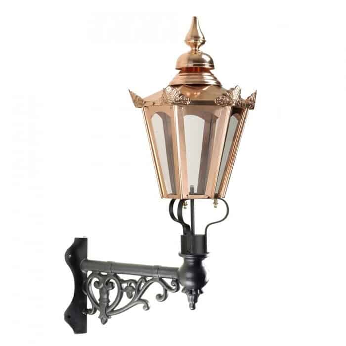 Traditional Copper Hexagonal Lantern On Corner Bracket